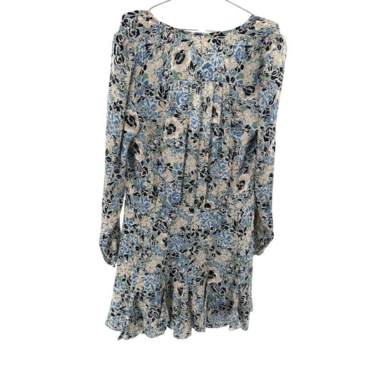 Veronica Beard Silk Floral Long Sleeve Mini Dress Ruffle Hem Blue Cream Size 14