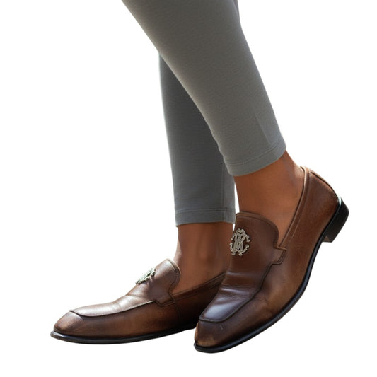 Roberto Cavalli Leather Logo Accent Slip On Loafers Flats