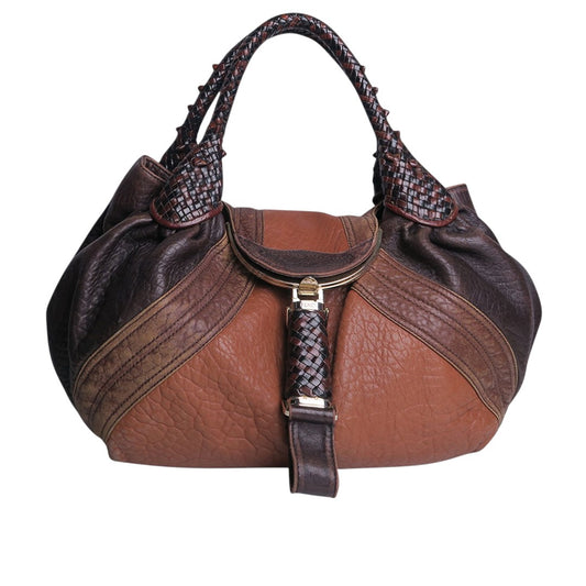 Fendi Crispe Tribal Spy Handbag Brown/Black Pebbled Nappa Leather
