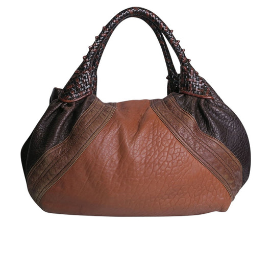 Fendi Crispe Tribal Spy Handbag Brown/Black Pebbled Nappa Leather