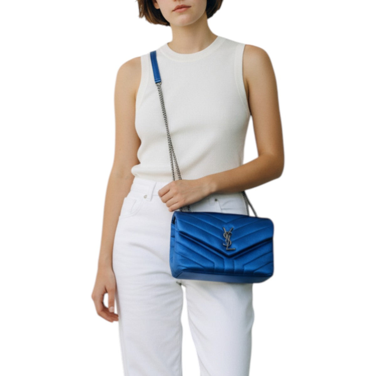 Saint Laurent Leather Metallic Quilted LouLou Monogram Chain Shoulder Bag