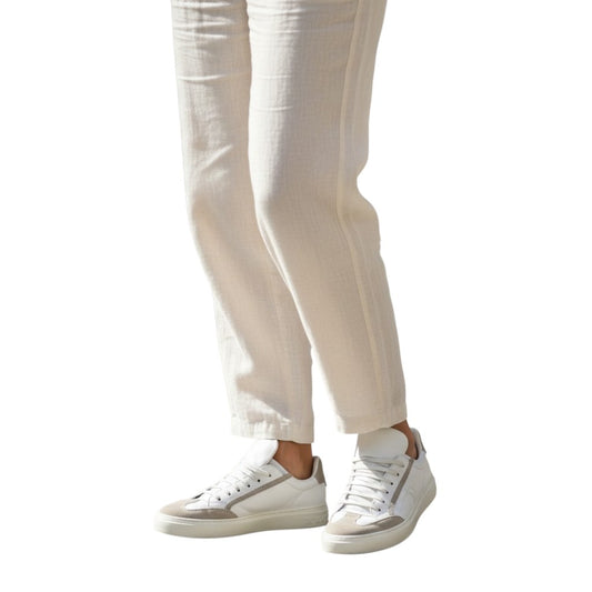 Salvatore Ferragamo Leather Gancini Embossed Lace Up Sneakers