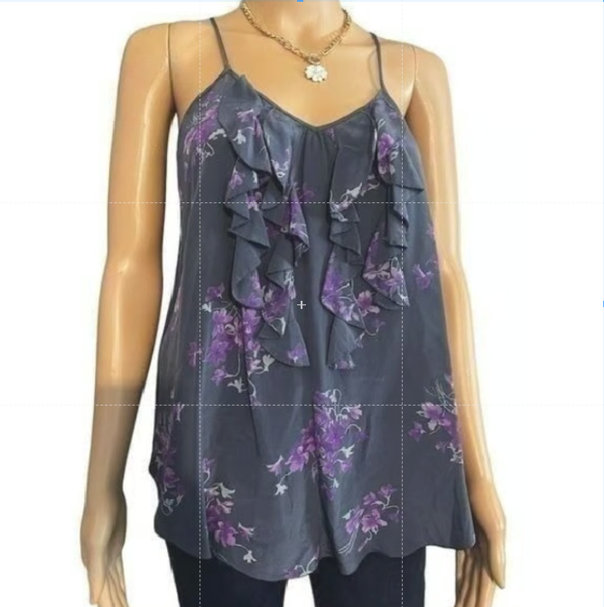 Rebecca Taylor Women's Purple Floral Ruffle Tank Top Blouse Sleeveless Size 0