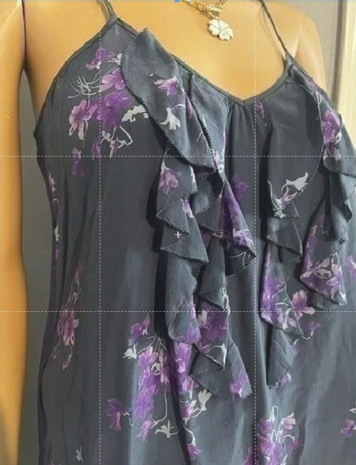 Rebecca Taylor Women's Purple Floral Ruffle Tank Top Blouse Sleeveless Size 0