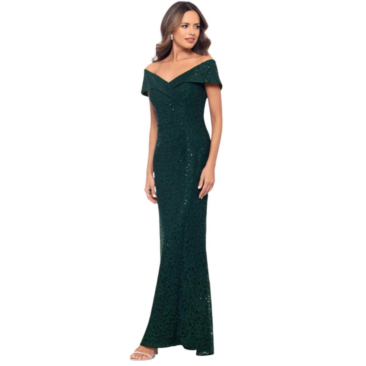 NWT Miusol Green Floral Lace Off-Shoulder Asymmetric Maxi Dress