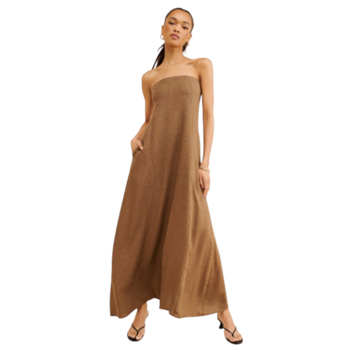 WeWoreWhat Linen Blend Strapless A-Line Maxi Dress