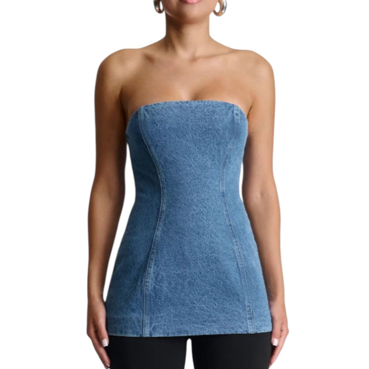 Naked Wardrobe Denim Cotton Sleeveless Tunic Tube Top