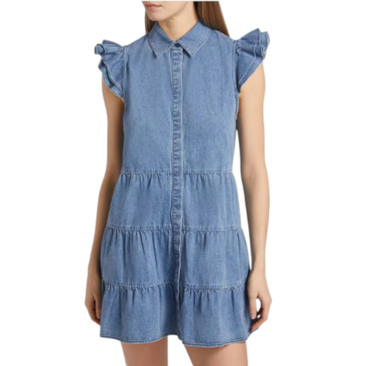 Alice + Olivia Cotton Denim Jem Tiered Mini Shirt Dress