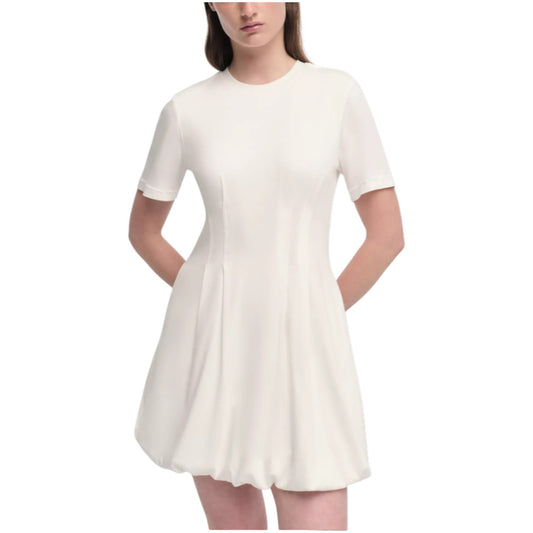 Simkhai Cotton Blend Bubble Hem Mini Shirt Dress