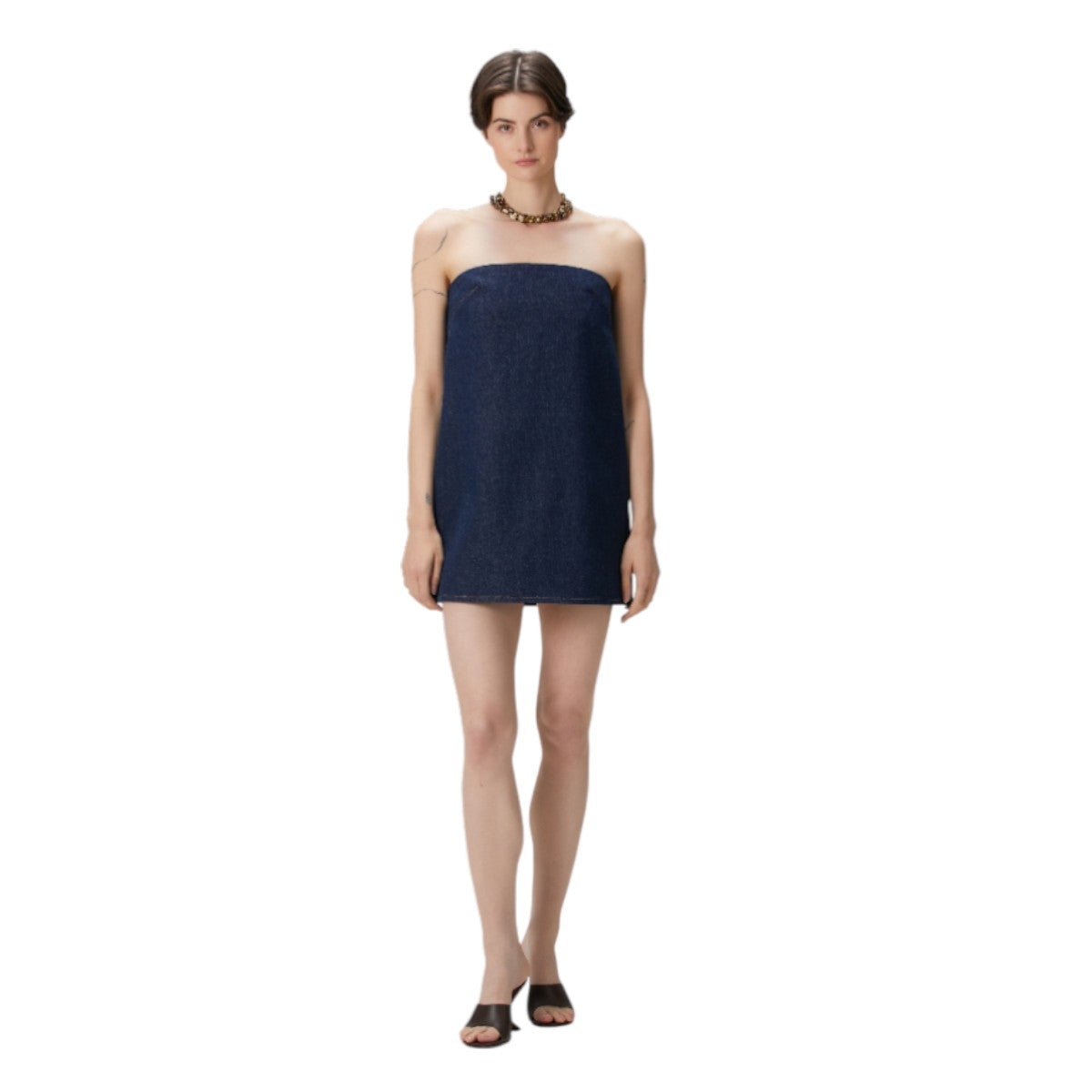 Frame Cotton Denim Strapless Mini Dress