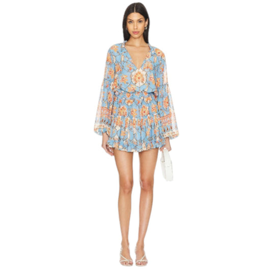 Misa Elisabetta Floral Ruffle Long Sleeve Pleated Mini Dress