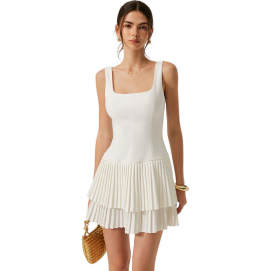 Commence Square Neck Sleeveless Pleated Mini Dress