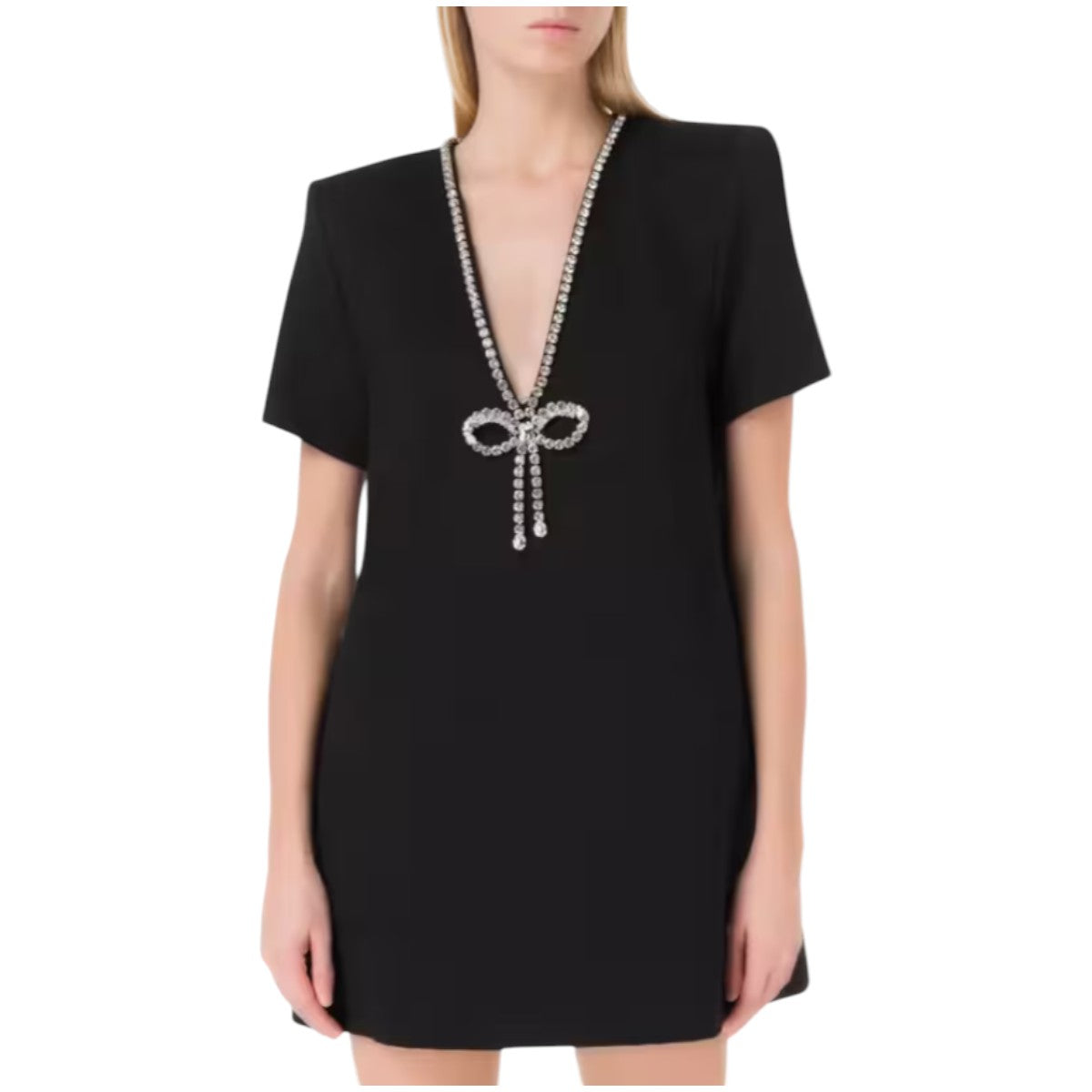 Area Crystal Bow Jersey Mini T-Shirt Dress