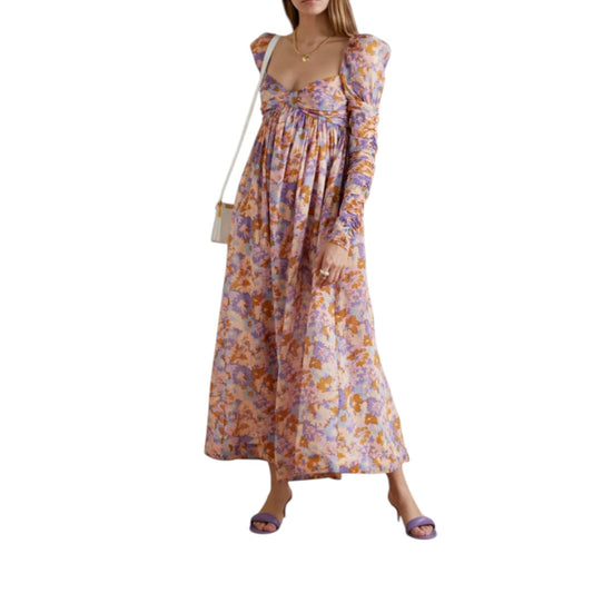 Zimmermann Cotton Floral Print Twist Front Midi Dress Women's