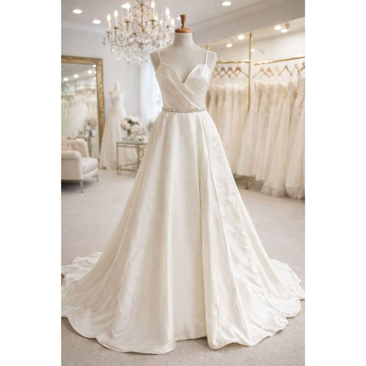 Suzanne Neville Pearl Accent Strapless Pleated Wedding Gown