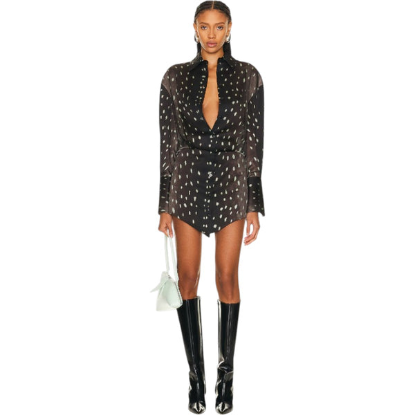 The Attico Silvye Collared Long Sleeve Mini Shirt Dress