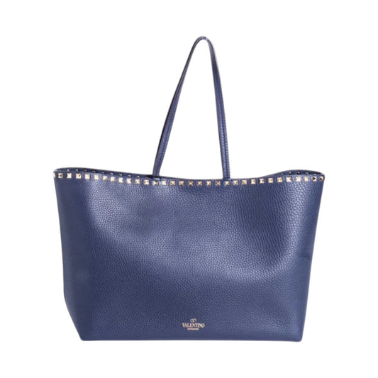 Valentino Garavani Grained Calfskin Rockstud Accent Vitello Shoulder Tote Blue