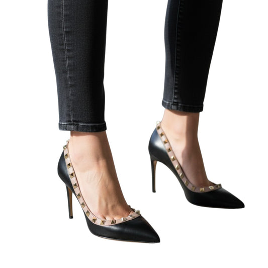 Valentino Garavani Leather Rockstud Accent Pumps Heels