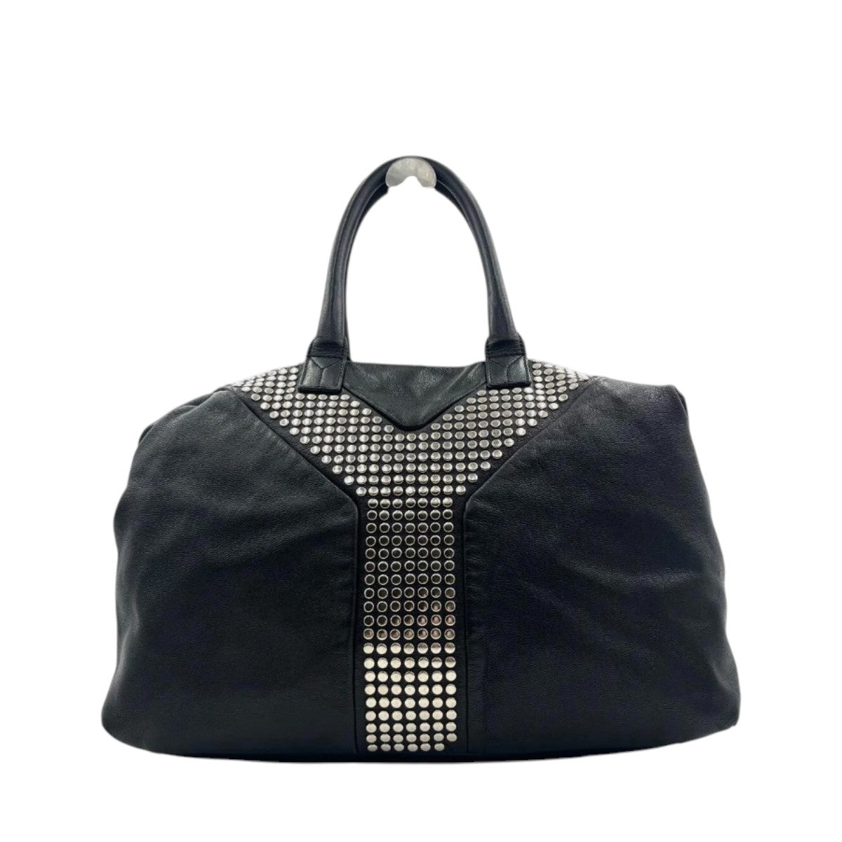 YSL Yves Saint Laurent Chevre Leather Rock Stud Large Easy Y Shoulder Bag Black