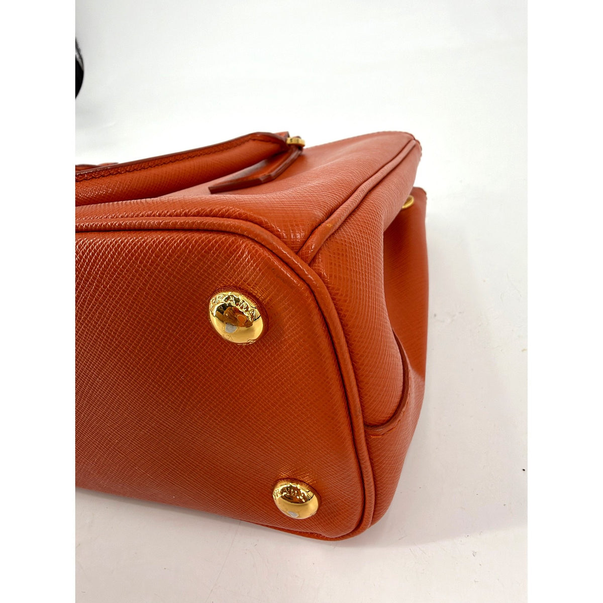 Prada Galleria Saffiano Leather Small Double Zip Tote Orange Gold Hardware Strap