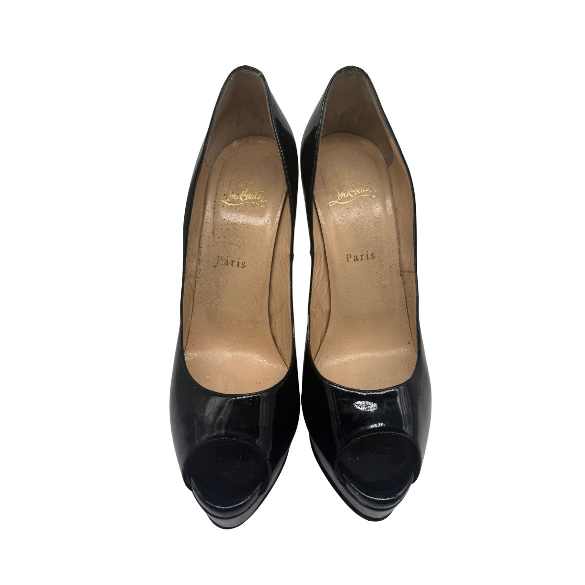 Christine Louboutin Patent Leather Lady Z Peep Toe Pump Heels
