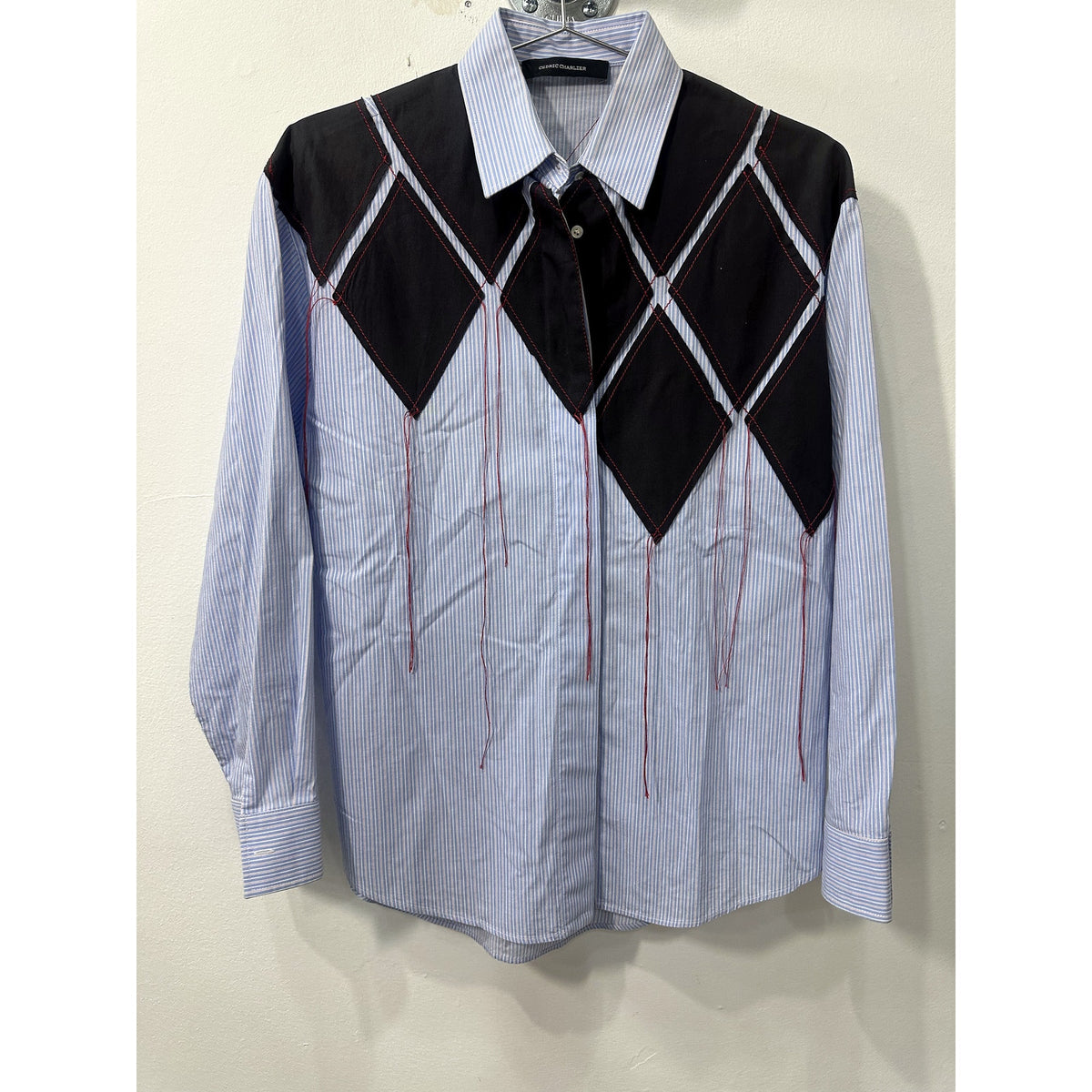 Cedric Charlier Striped Cotton Western Button-Down Shirt Blue Women's Size 4