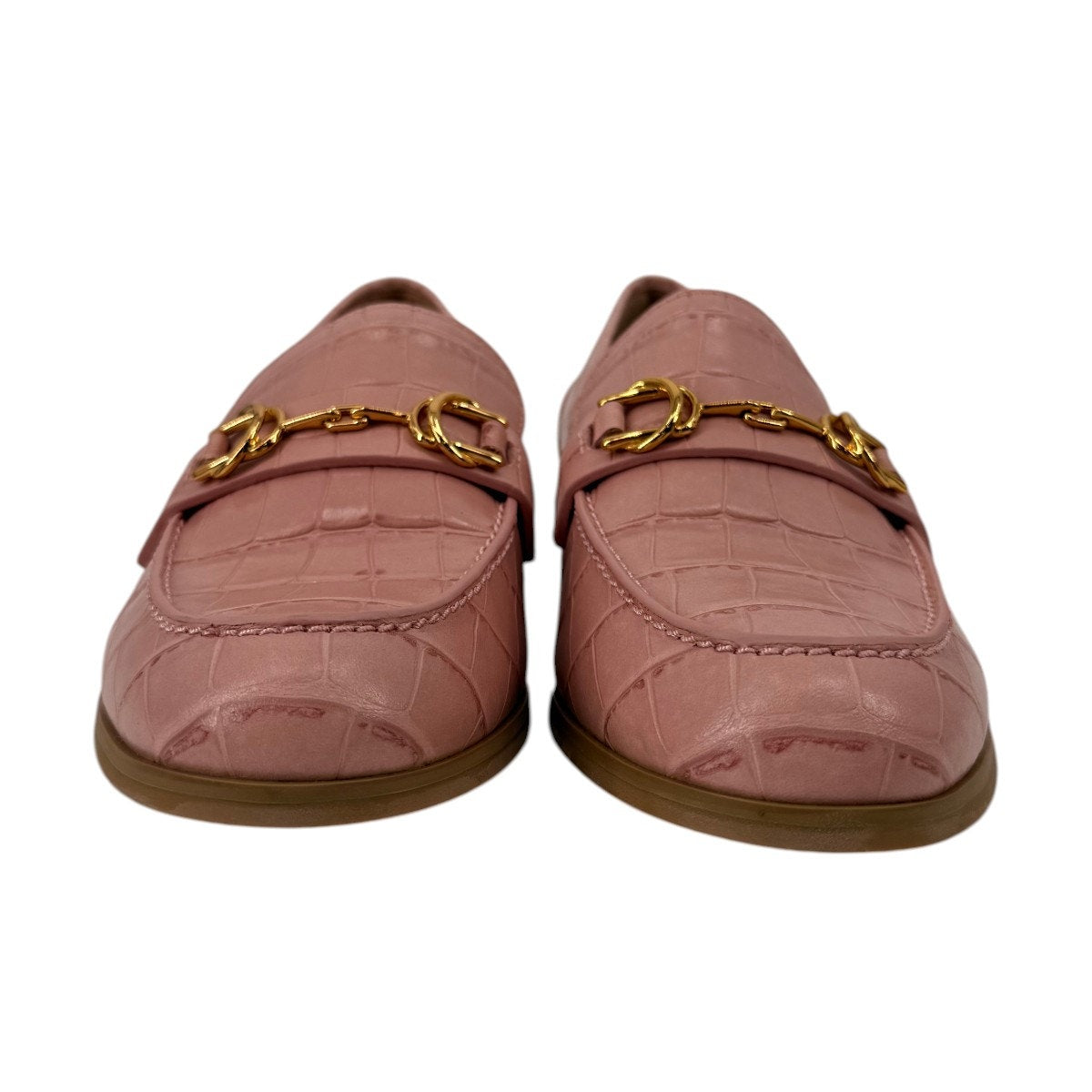 Stuart Weitzman Owen Buckle Printed Croc Leather Loafers Pink Women's 7.5 B