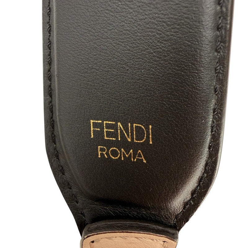 Fendi Roma Logo Leather Shoulder Strap Black Gold Tone Hardware
