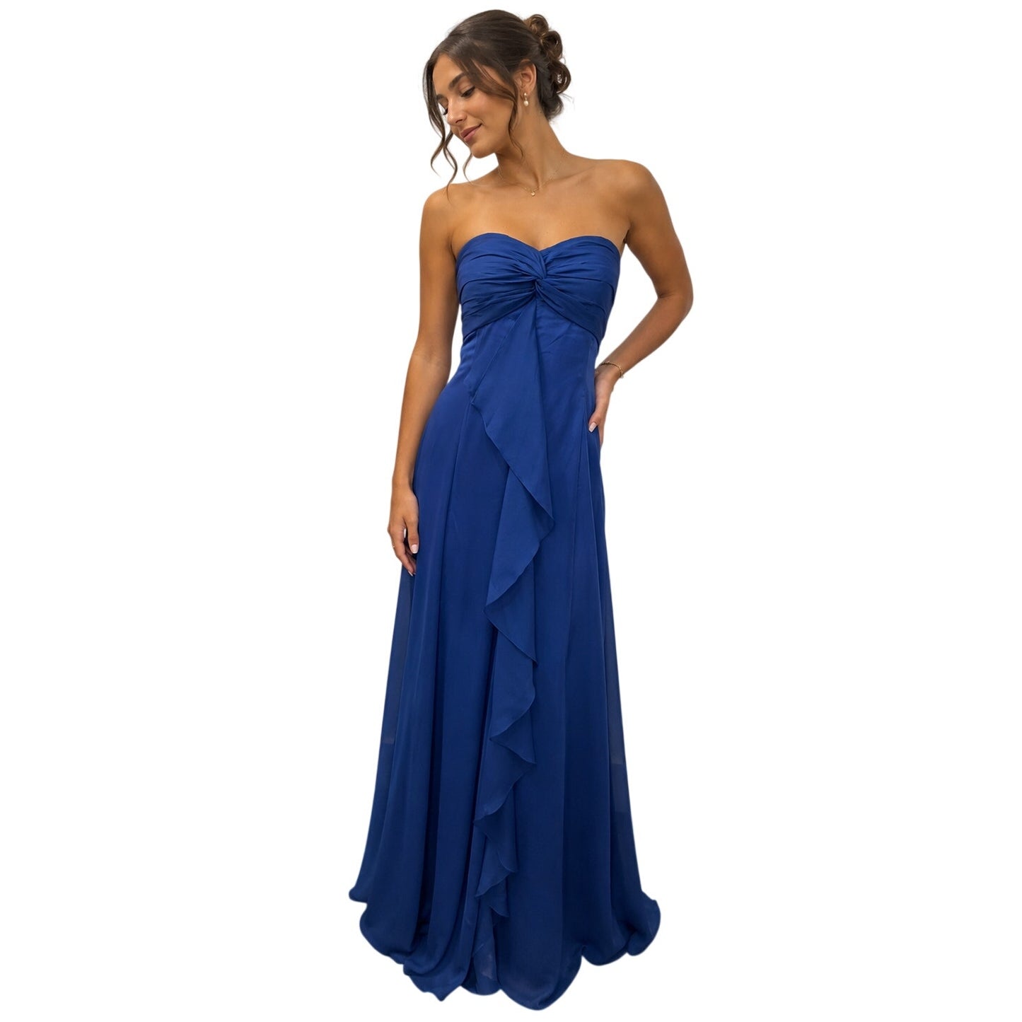 Belsoie Royal Blue Strapless Chiffon Ruched Formal Maxi Gown