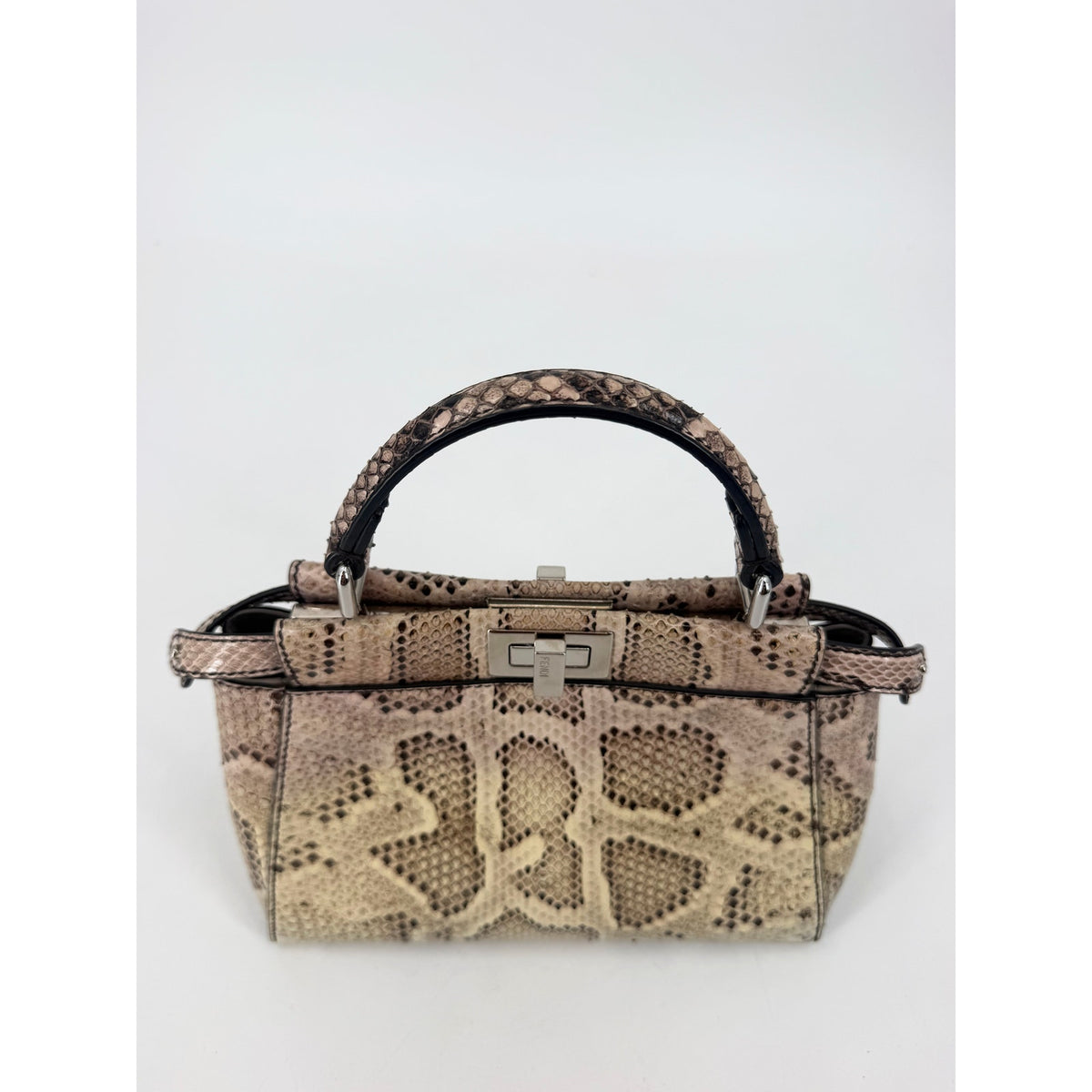 Fendi Mini Peekaboo Python Top Handle Bag Natural Beige