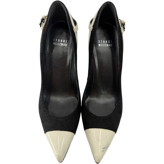 Stuart Weitzman Black & Ivory Pointed Toe Pumps Slip On Heels Women's Size 6.5M