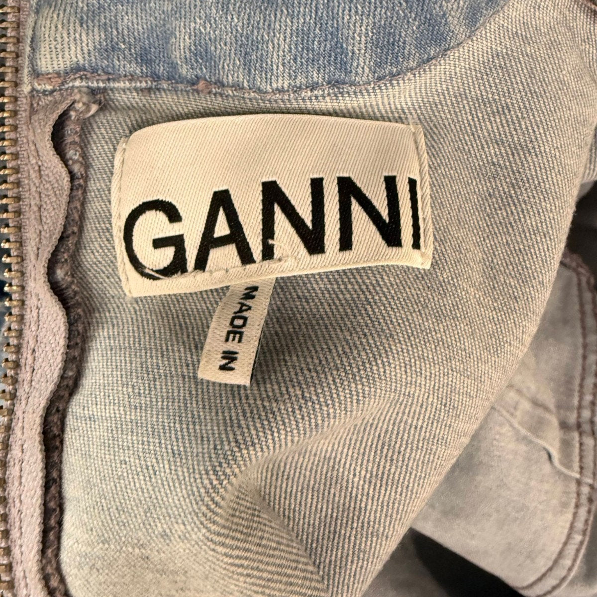 Ganni Cotton Blend Denim Mock Neck Mini Shift Dress
