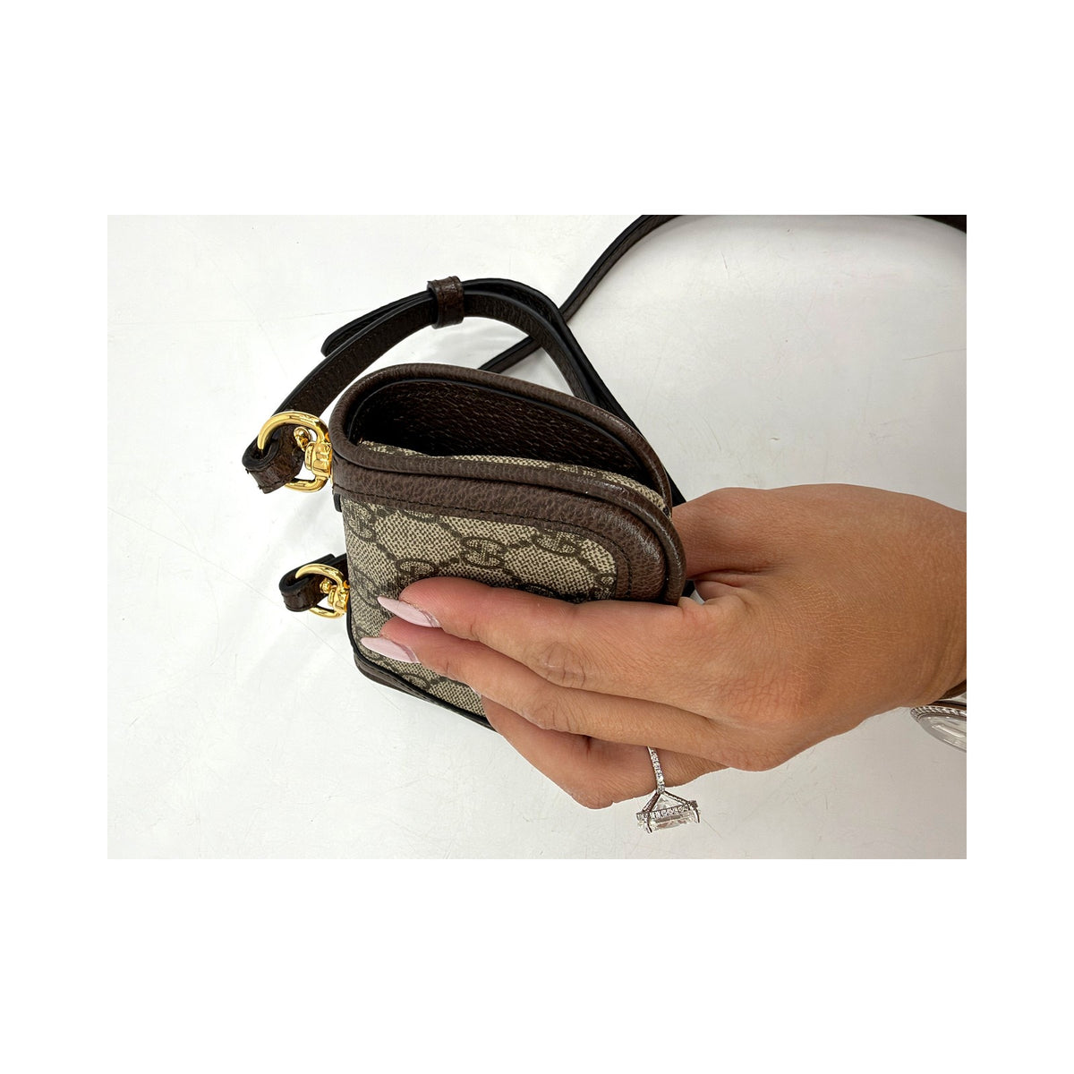 Gucci Blondie Mini GG Supreme Canvas Crossbody Bag Brown Gold Round G