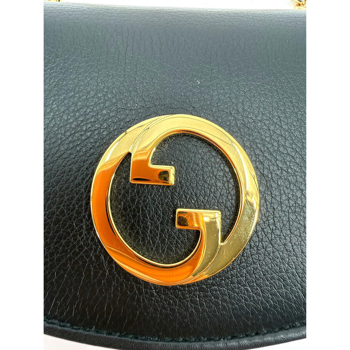 Gucci Blondie Black Leather Chain Wallet Crossbody Gold G New Box Dust Bag