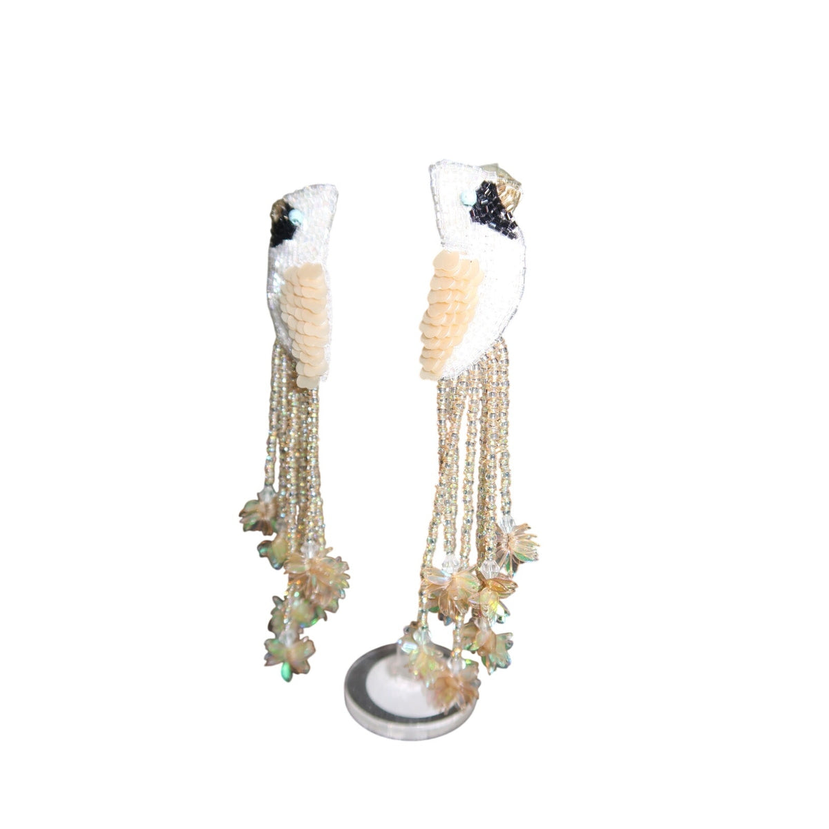 Olivia Dar White Peacock Beaded Earrings Hand Embroidered Statement
