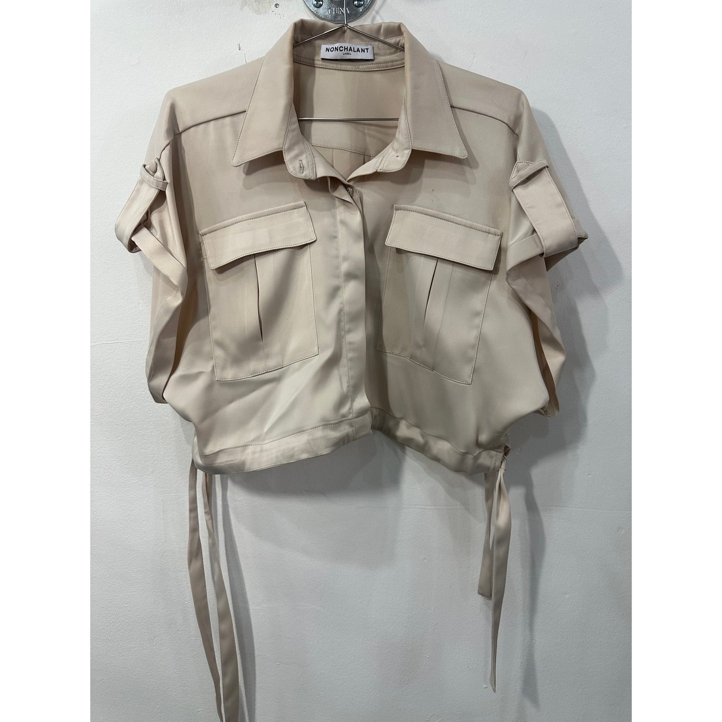 NonChalant Label Collared Crop Top Tapered Cargo Pants Beige Women's Size S/M