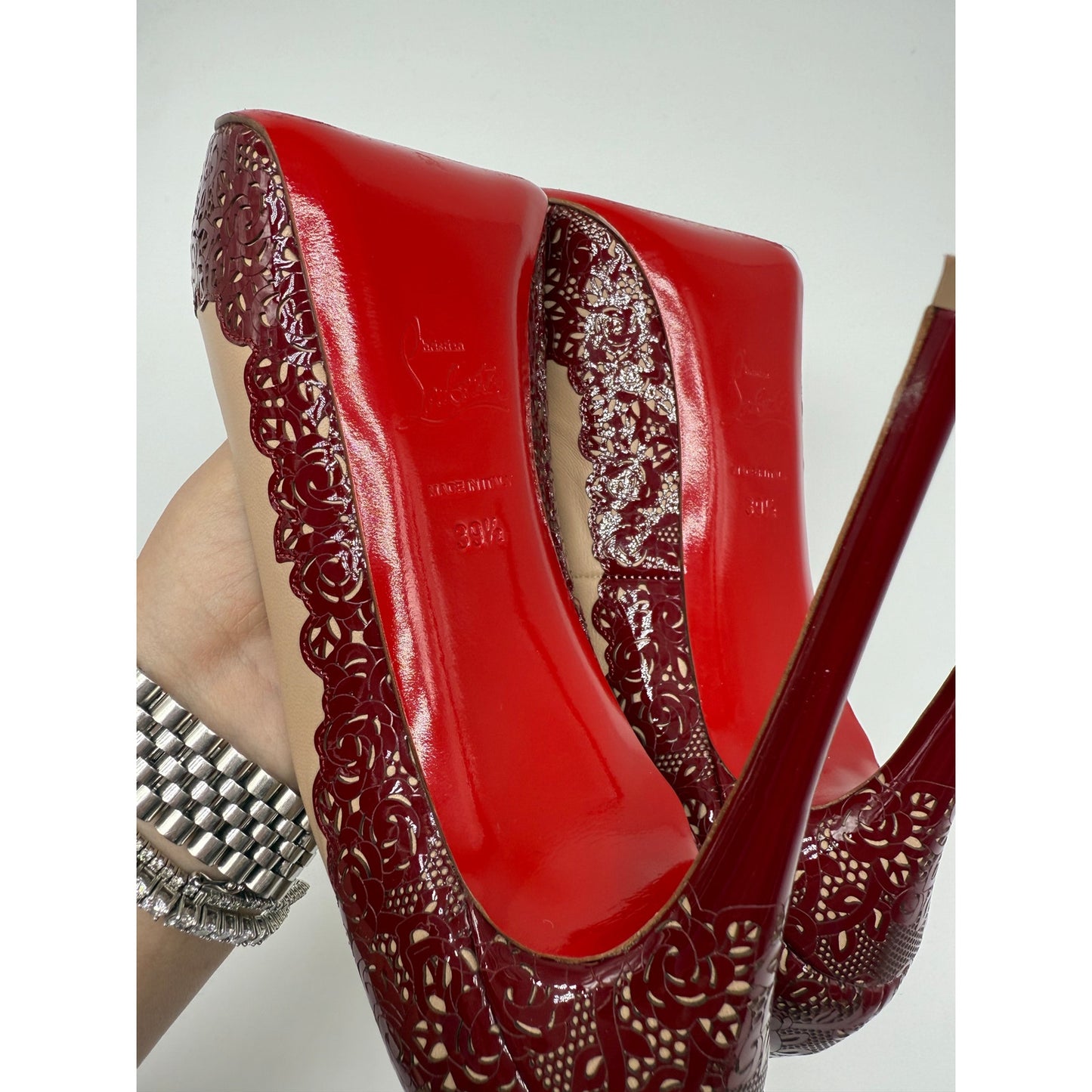 Christian Louboutin Leather Floral Trim Patent Veramucha Pumps