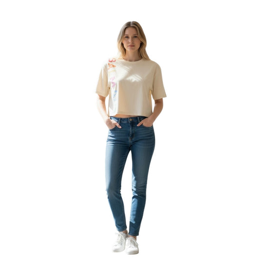 Balmain Cotton Cropped Crew Neck Logo Graphic T Shirt