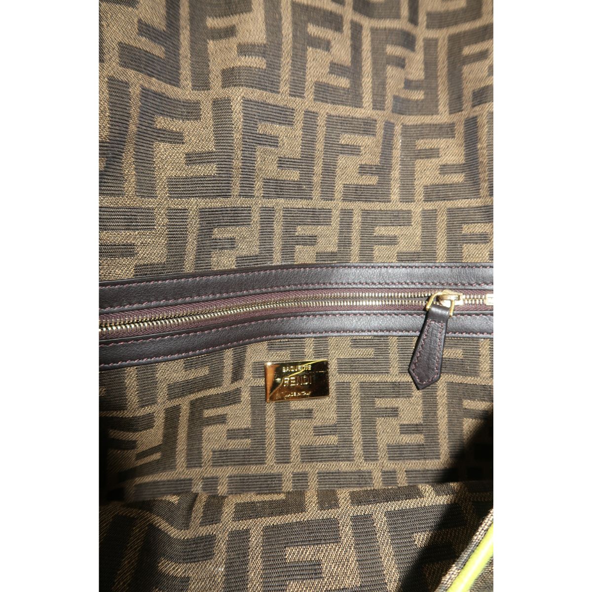 Fendi Zucca Embroidered FF Logo Canvas Baguette Shoulder Bag