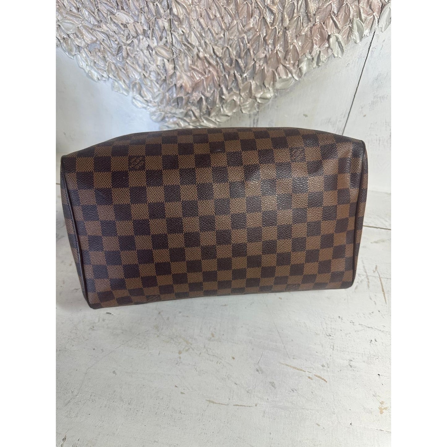 Louis Vuitton Damier Ebene Canvas Monogram Speedy 30 Tote Bag Brown