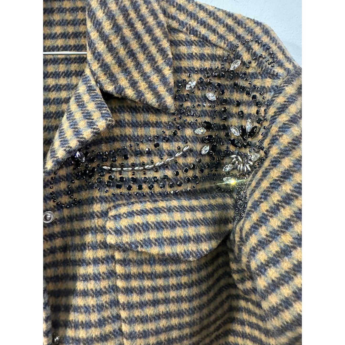 Sandro Paris Wool-Blend Plaid Brodan Beaded Check Blazer Jacket