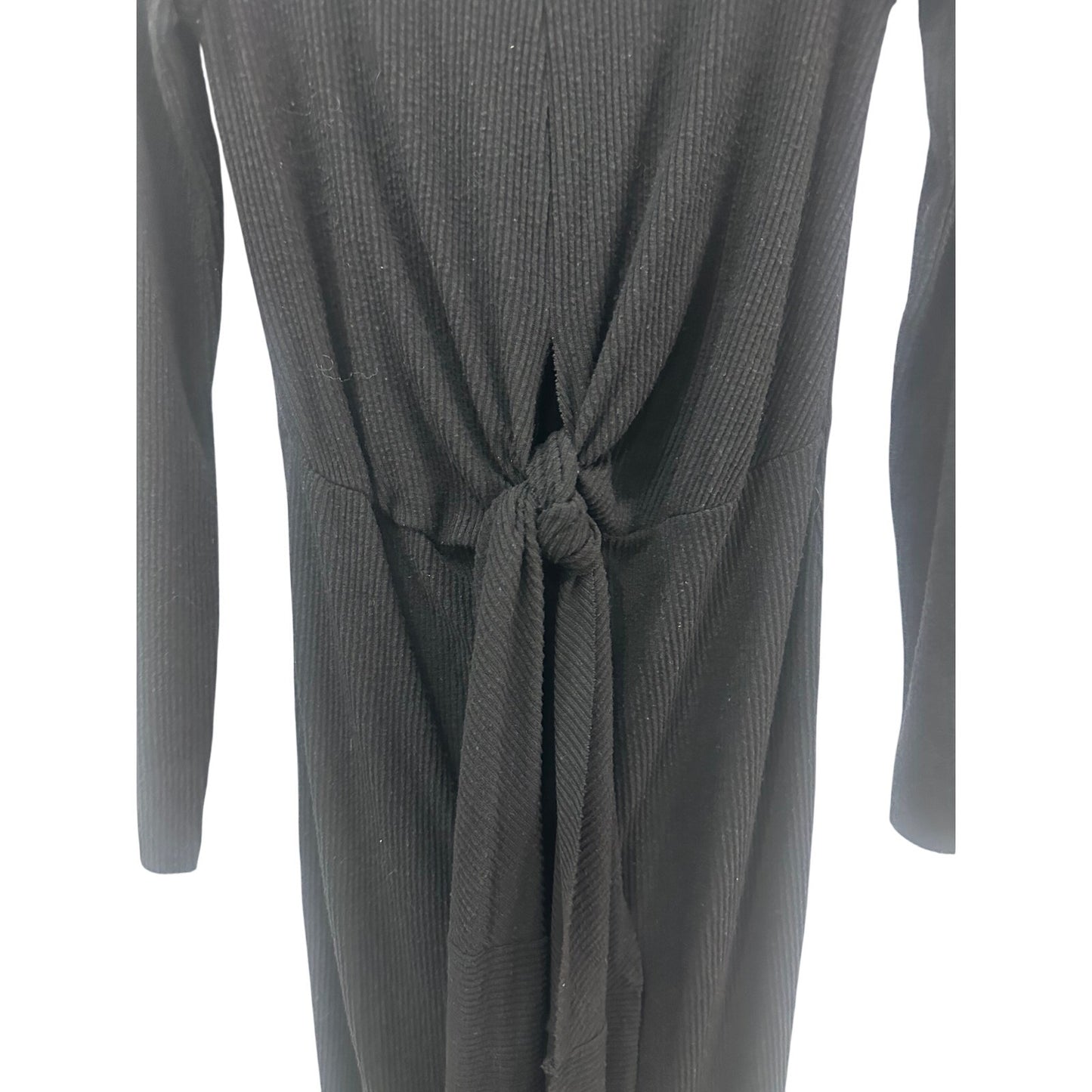 Nation Ltd. Black Ribbed Front Knot Accent Long Sleeve Midi Dress Women's