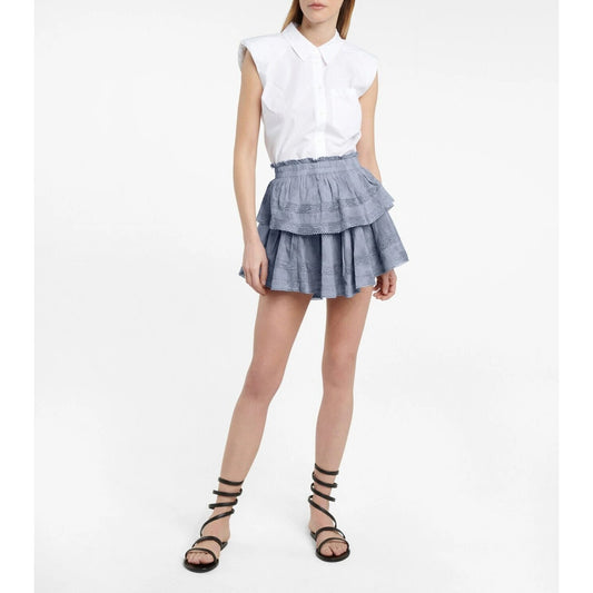 LoveShackFancy Cotton Mini Skirt with Lace Trim, Ruffles, and Pleated Tiers