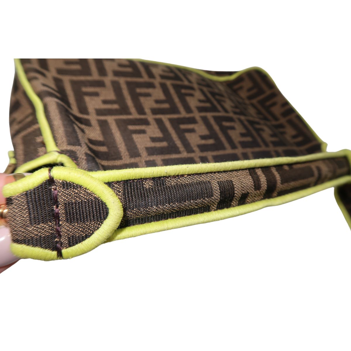 Fendi Zucca Embroidered FF Logo Canvas Baguette Shoulder Bag
