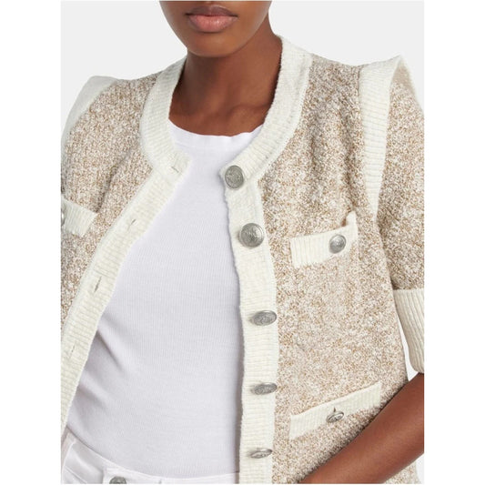 Veronica Beard Cream & Beige Short-Sleeve Knit Cardigan XS