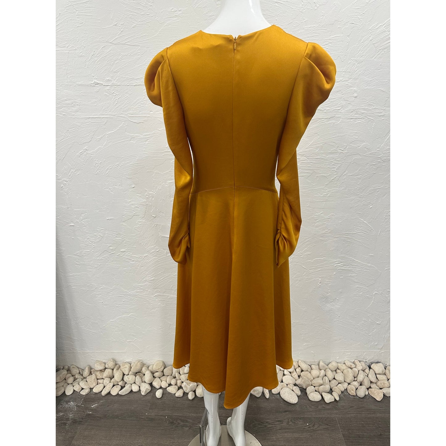 Jonathan Simkhai Satin V-Neck Long Sleeve Ruched Midi Dress  Women's