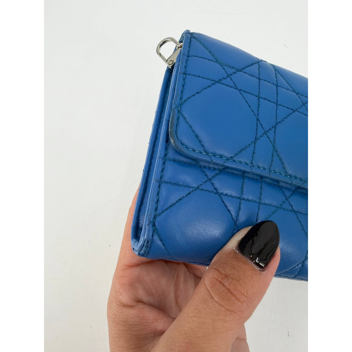 Christian Dior Cannage Quilted Blue Leather Long Flap Wallet