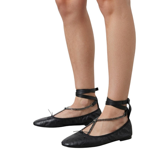 Valentino Garavani Black Chain Wrap Leather Ballet Flats