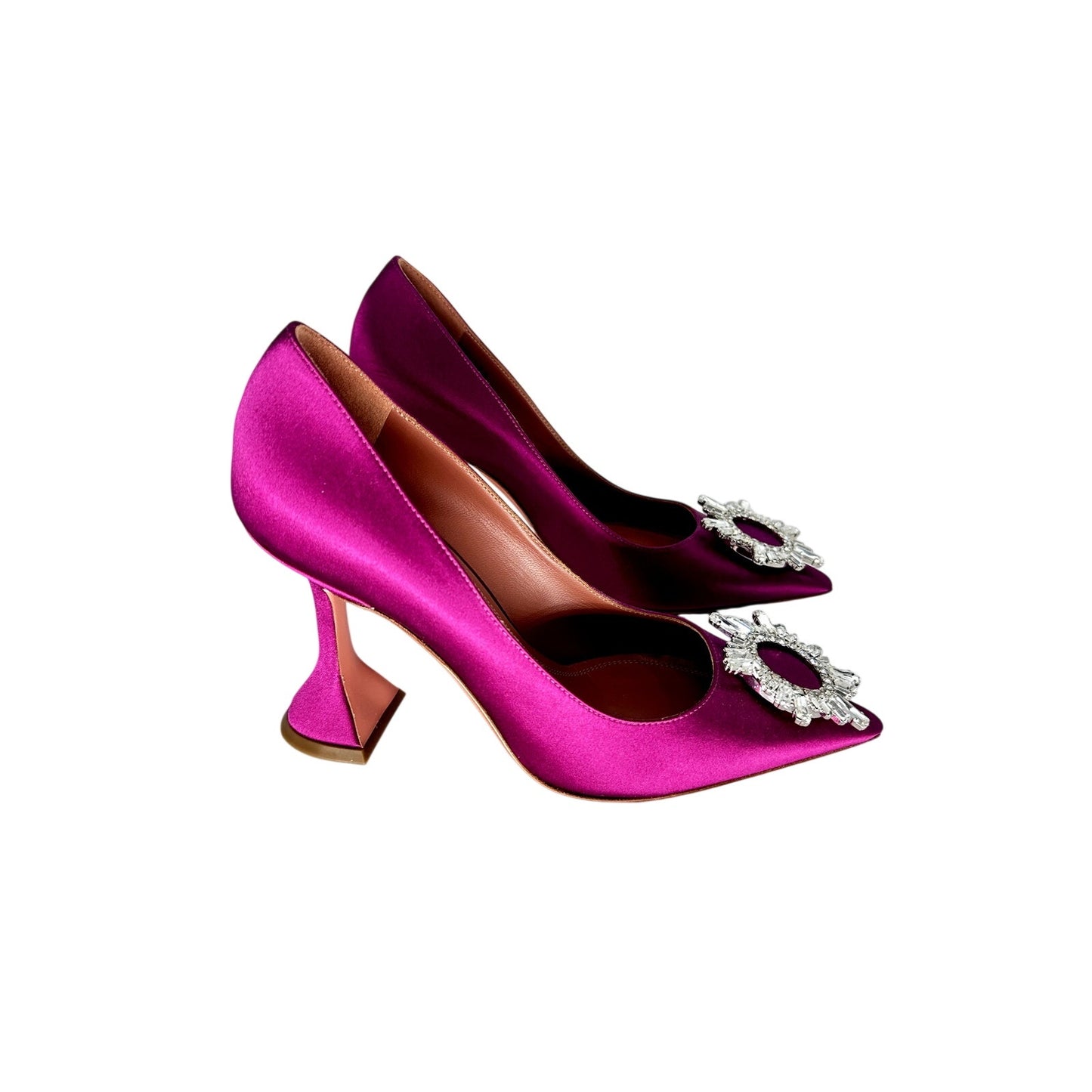 Amina Muaddi Satin Begum Crystal Pump Heels