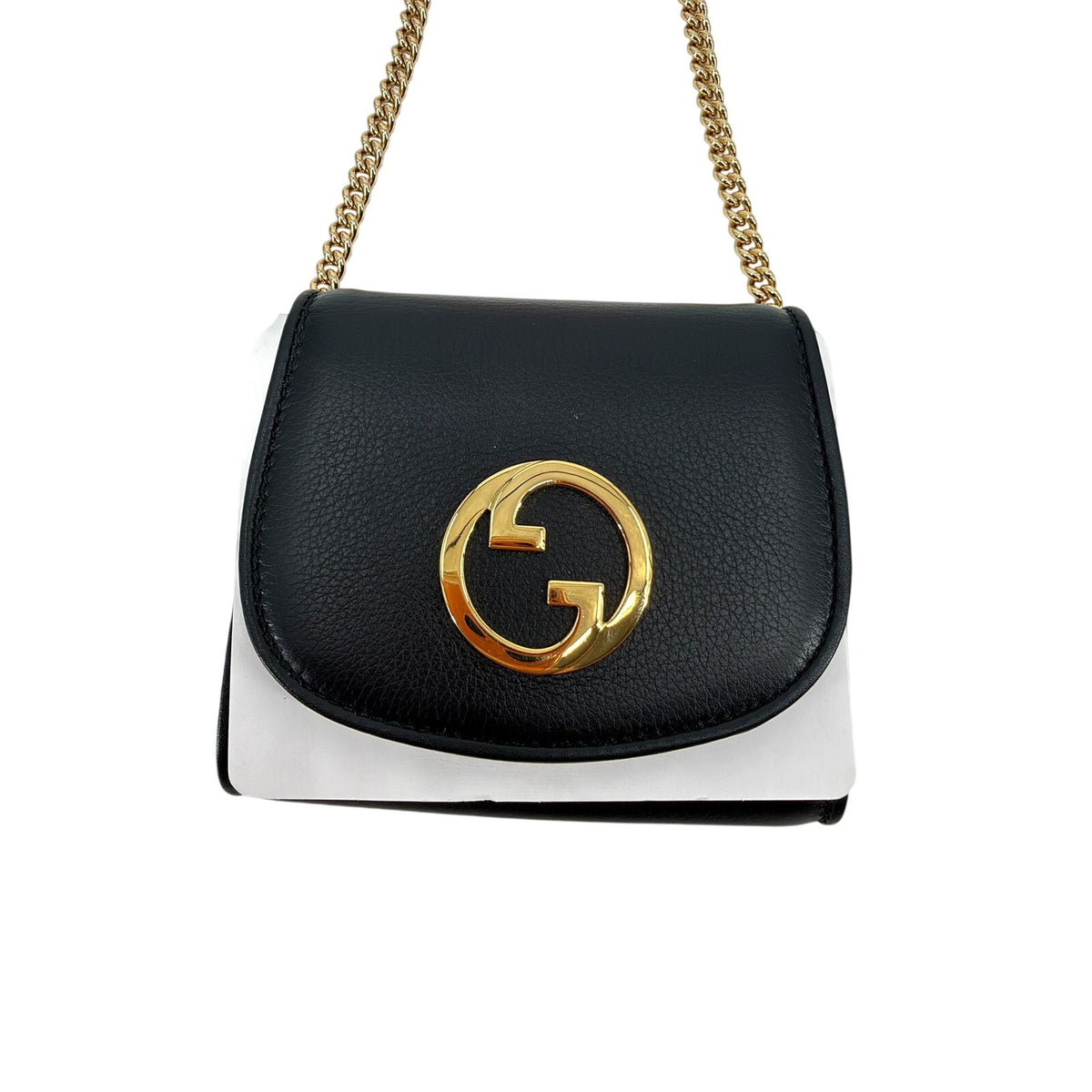 Gucci Blondie Black Leather Chain Wallet Crossbody Gold G New Box Dust Bag